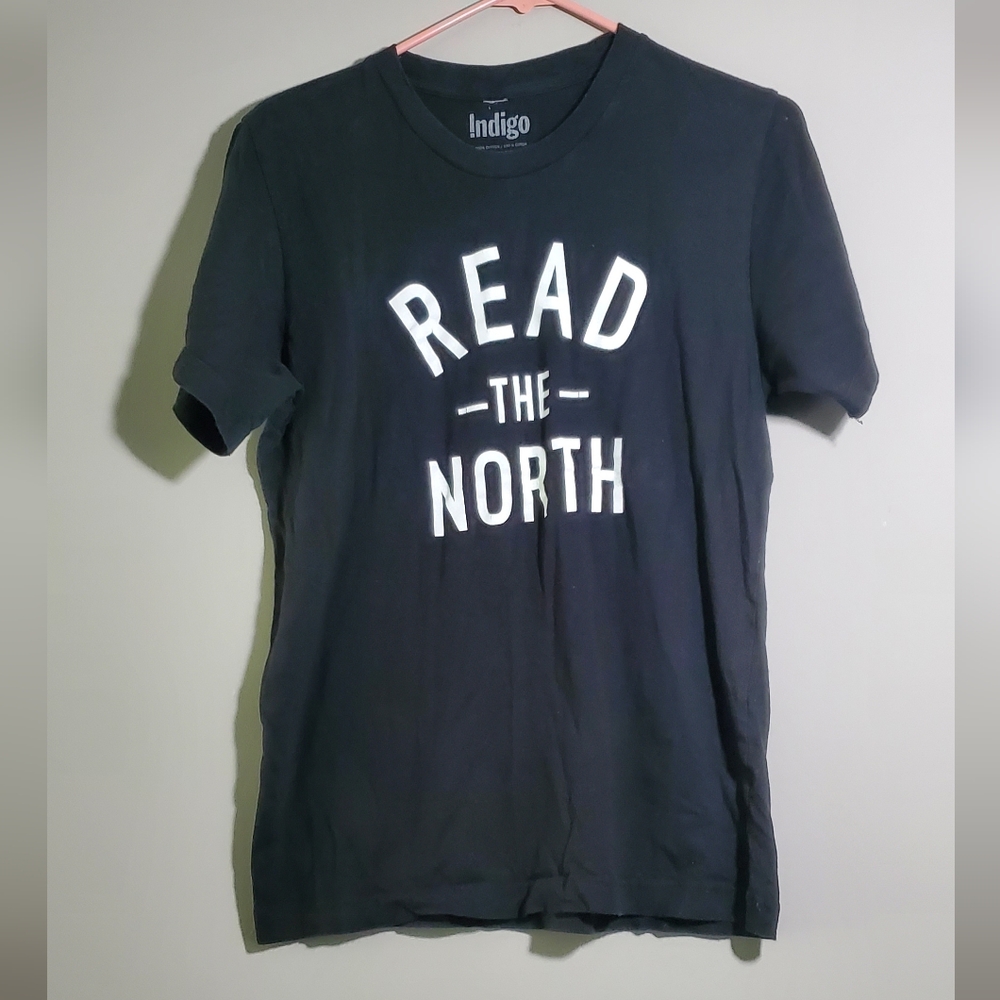 Small Indigo Black & White 'Read the North' T-Shirt Short Sleeve 100% Cotton